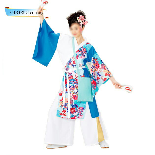 よさこい お召しもの レディース 成年者 長袢天 袢天 今めかしい 白 青