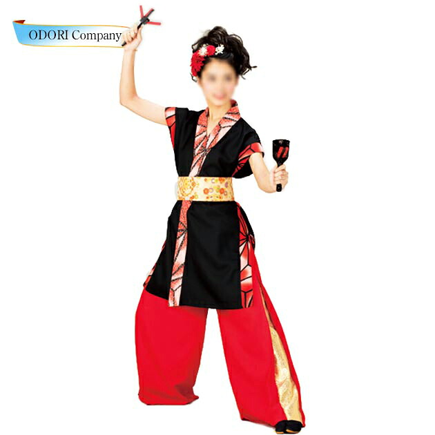 よさこい お召しもの レディース 成年者 長袢天 ロング丈 赤 花柄