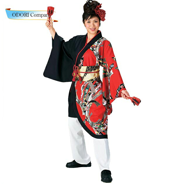 よさこい お召しもの レディース 成年者 袢天 今めかしい 赤 黒