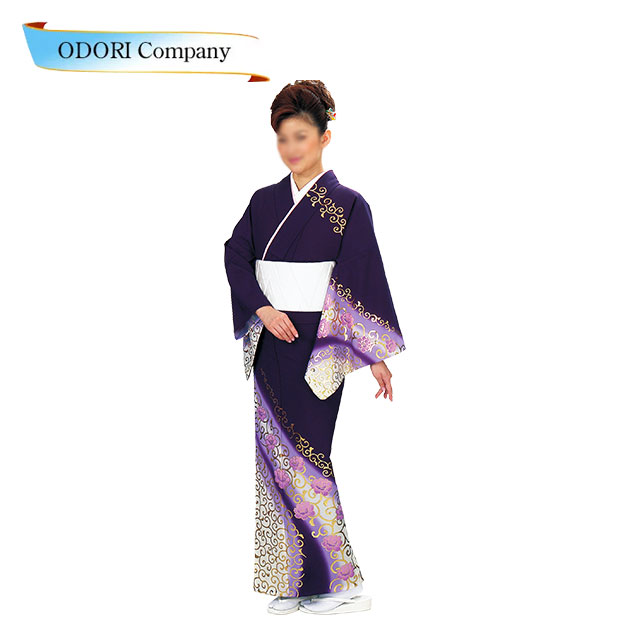 御召しもの 絵羽 きもの 舞踊用 濃紫 唐草 短い訪問着 レディース 仕立てもの売り上げ金 柄もの