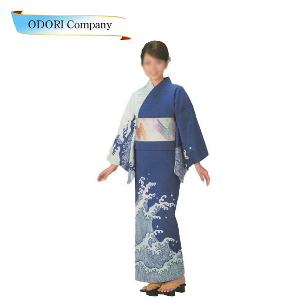 波に千鳥絞り浴衣　絵羽柄　付け下げ調 波に千鳥絞り浴衣 絵羽柄 付け下げ調