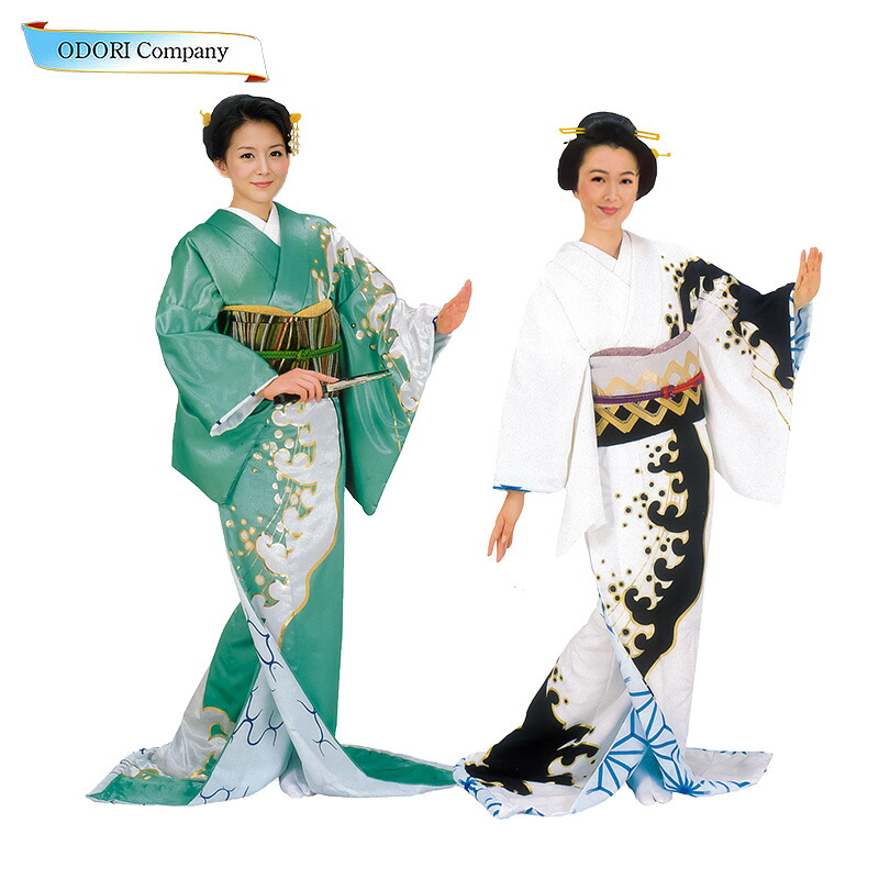 裾引き お引きずり お引き お引き摺り 白 緑 着物 日本舞踊 踊り 芸者衣装 大衆 演劇 仕立上がり ポリエステル ひよくなし 歌謡舞踊|ODORI Company 店