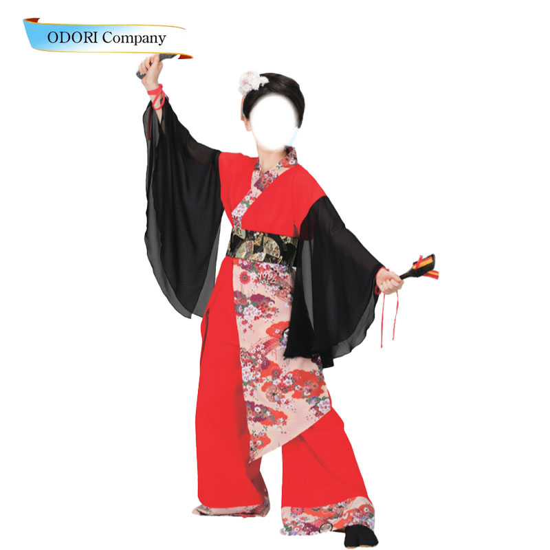 よさこい お召しもの レディース 成年者 長袢天 袢天 今めかしい 赤 黒 和柄