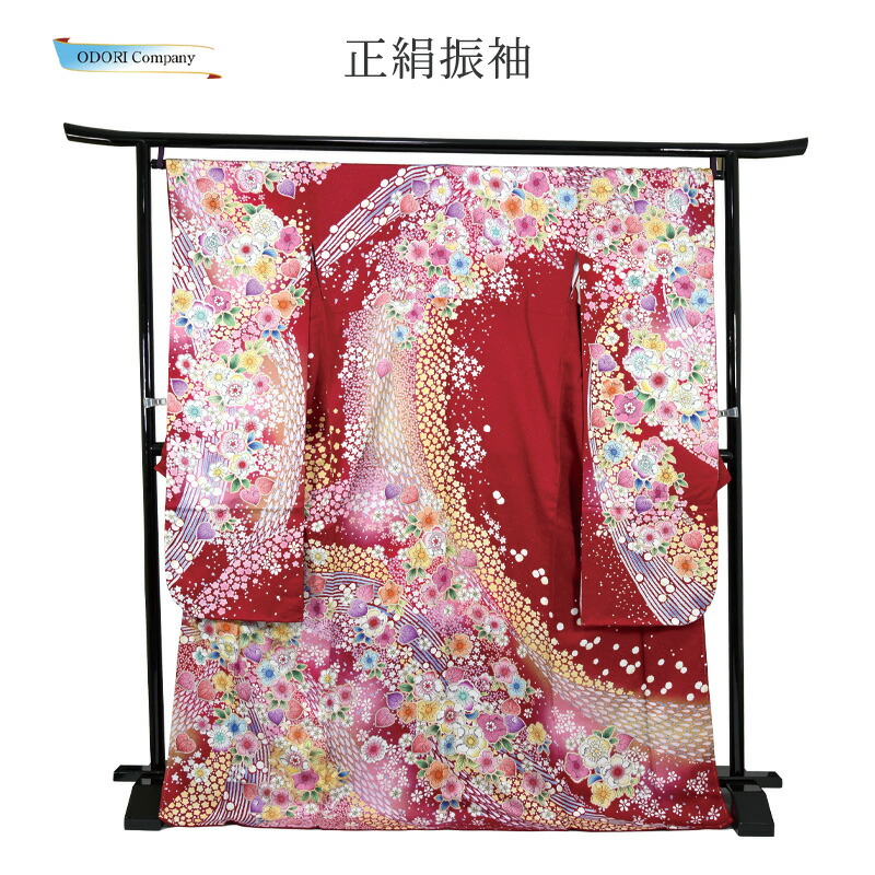 振袖 正絹 着物 きもの 袷せ 仕立上り 現品限り 1点もの お買い得 赤地花柄 大衆演劇 ふりそで od-3000