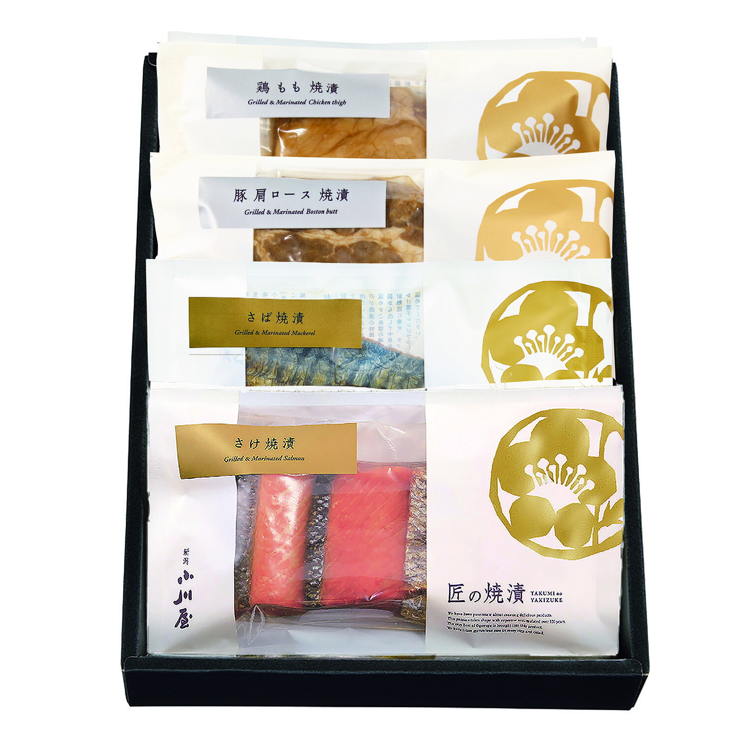 新潟　小川屋　お肉とお魚の焼漬　詰合せ　SZB3（さけ・さば・豚・鶏）　食品　保存　仕送り 母の日 父の日 誕生日