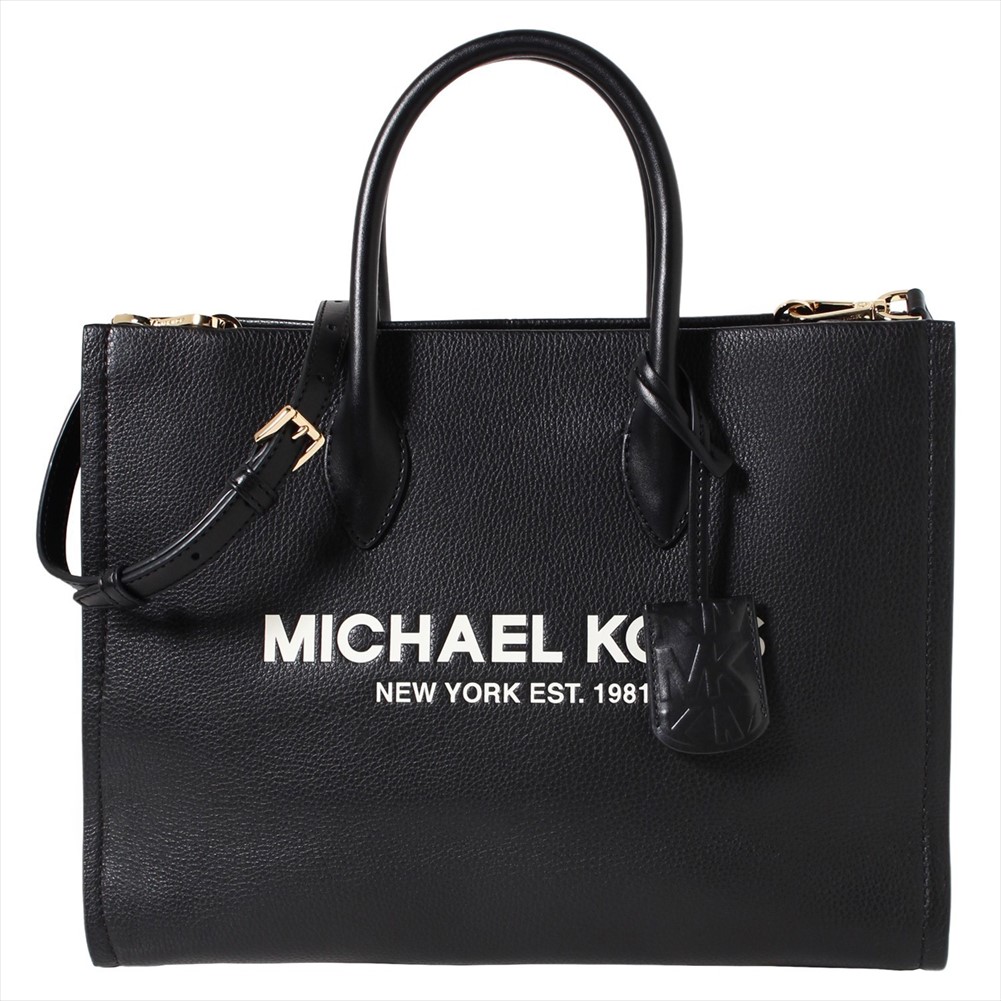 MICHAEL KORS 黒 レザー バッグ MKロゴ付き Michael Kors マイケルコース ロゴ トートバッグ レザー