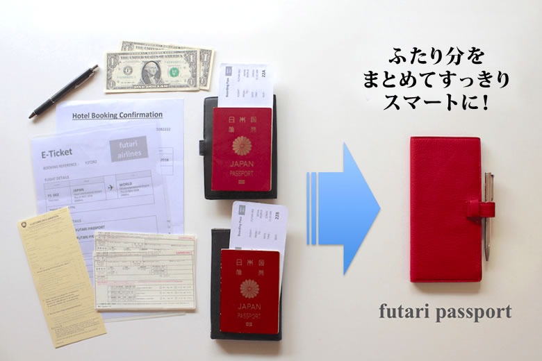 正規品 Futari Passport ふたりパスポート 2人分 パスポートケース おしゃれ 二人用 夫婦 カップル 新婚カップル 親子 イタリアンレザー トラベル 搭乗券 航空券 チケット 出入国書類 税関書類 旅行 旅 海外 海外旅行 国内旅行 休暇 航空 空港 ミニマリスト 送料無料