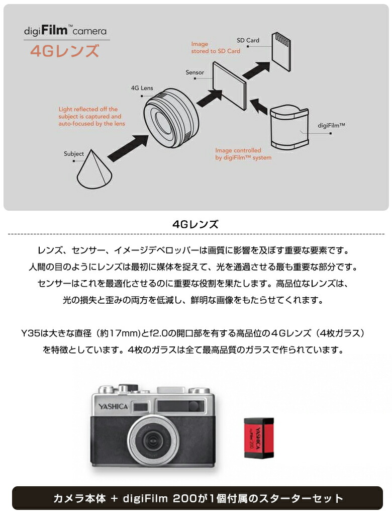 Yashica Digifilm Camera Y35 フィルム1点付属 スターターセット ヤシカ カメラ フィルムカメラ Sdカード に保存可能 Digifilm Electro35 復刻 レトロ おしゃれ かわいい コンパクト名機 巻き上げ式 レバー シンプル 持ち運び 軽い フィルム 交換可能 手振れ ピンボケ