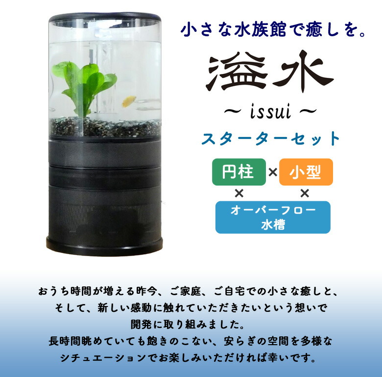 溢水 いっすい スターターセット オーバーフロー水槽 お重構造 円柱型 アクアリウム 水族館 小型 スリム 持ち運び インテリア ろ過 すいそう オーバフロー方式 お手入れ簡単 ポンプ ウールマット 生物ろ材 Salon Raquet De