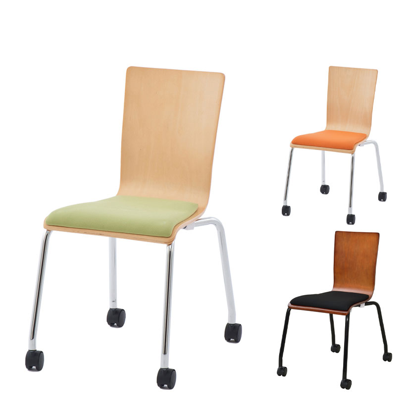【4脚セット】プライウッドキャスターチェア パッド付 幅455&times;奥行605&times;高さ797mm｜オフィス家具通販のオフィスコム