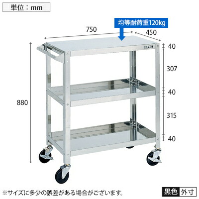 柏ステンレス工業 ステンレスワゴン 機械卓子M (3方枠付) 2段 1個