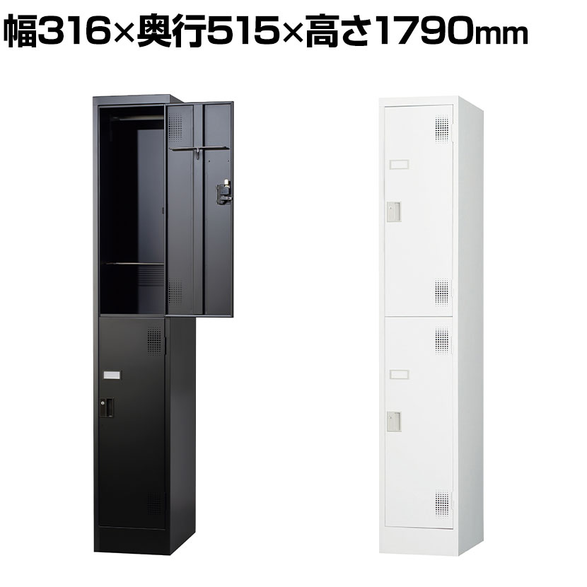 2人用 スチールロッカー 1列2段 スタンダードロッカー 鍵付き シリンダー錠 幅316&times;奥行515&times;高さ1790mm【国産】【完成品】/TLK-S2S パーソナルロッカー 個人ロッカー 更衣室ロッカー ホワイト ブラック｜オフィス家具通販のオフィスコム