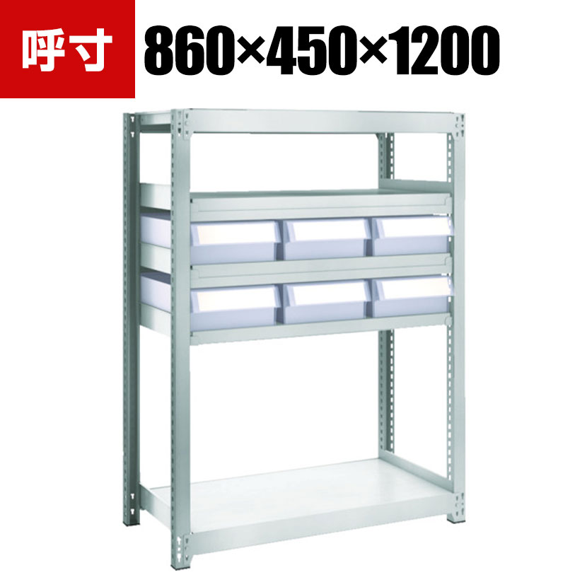 TRUSCO M2型軽中量棚 幅860×奥行450×高さ1200mm 樹脂透明引き出し付き 大×6 856-3233|オフィス家具通販のオフィスコム