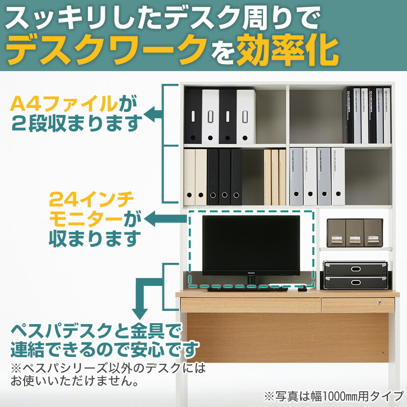 スッキリしたデスク周りでデスクワークを効率化するペスパシリーズ専用の机上ラック