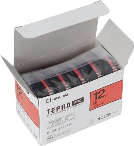 テプラ・プロ テープカートリッジ 5コ入り カラーラベル パステル 赤 12mm SC12R-5P キングジム 4971660766895(10セット)