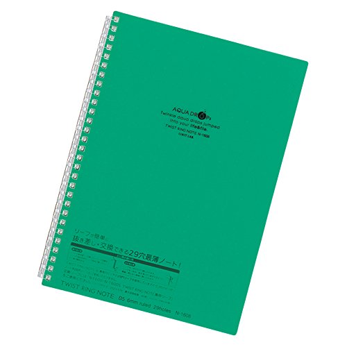 N-1608-7 ＡＱＵＡ ＤＲＯＰｓ　ツイストリング・ノート セミＢ５・Ｓ型 ２９穴 緑 リヒトラブ 4903419325015（40セット）