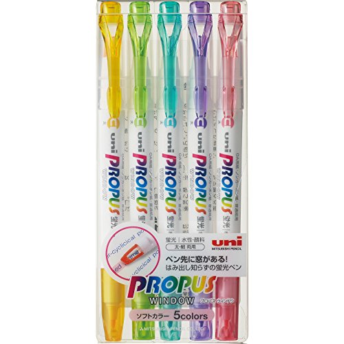 PUS102T5CS　uni プロパス ウインドウ ソフトカラー 蛍光ペン(5本入) 三菱鉛筆 4902778133583（150セット）