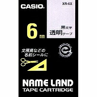 XR-6Xﾄｳﾒｲ カシオ ネームランドテープカートリッジ 6粍 XR-6X 黒文字／澄み切った磁気テープ カシオ計算機 4971850123576（100書き割り）