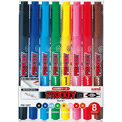 PM120T8CN uni プロッキー 8色 ツインタイプ(極細+細字) 三菱鉛筆 4902778124130（80セット）