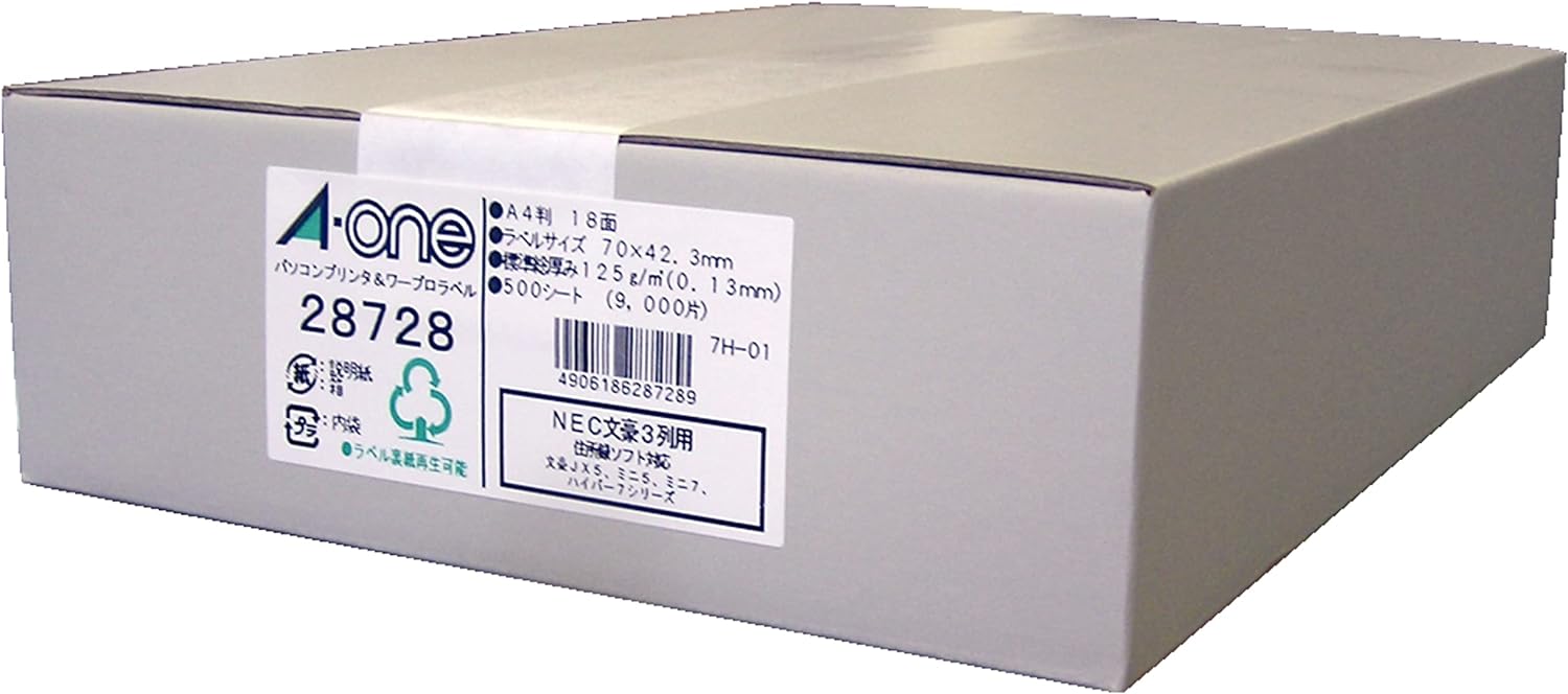 エーワン マイコン＆ワープロ 付け紙 消印 印刷人兼用 18面 500枚 28728（10書き割り）