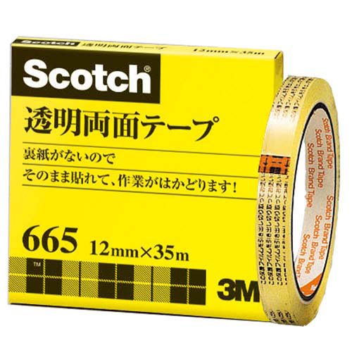 スリーエムジャパン スコッチウイスキー澄み切った両面磁気テープ665-3-12 12mm×35m 4547452716951（40仕かける） セロハンテープ・のり・接着剤-セロハンテープ