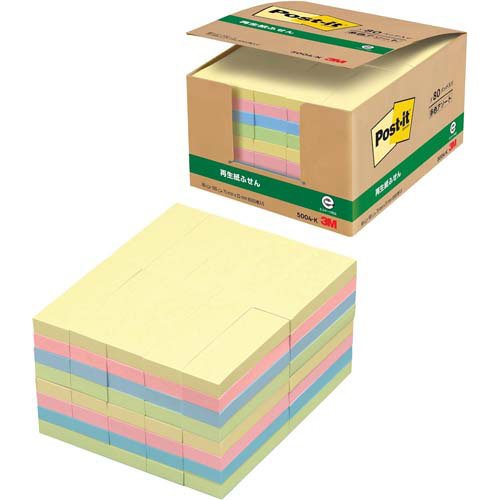 スリーエム ポストイット通常粘着製品 業務用パック　ふせん 混色 75mm×25mm 100枚×80パッド 5004-K ふせん 付箋 お得パック ポストイット】（10セット）