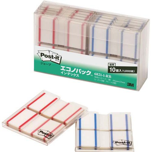 ポストイット　ジョーブ製品　インデックス（記入用） レッド/ブルー 44mm×23mm 100枚×10パッド 6821-1-RB フィルムふせん 付箋 わける /4549395113040 45,522円