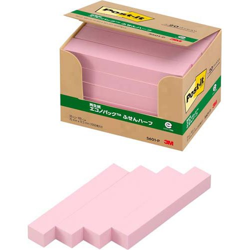 スリーエム ポストイット通常粘着製品エコノパック　ふせんハーフ ピンク 75mm×12.5mm 100枚×20パッド 5601-P ふせん 付箋 お得パック [ポストイット] 4519001540027（50セット）