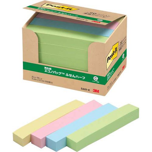 スリーエム 郵便受けイット原則としてねばり着く生産物エコノ容器に並べる ふせん二分の一 混色 75mm×12.5粍 100枚×20パッド 5601-K ふせん 付け紙 お得容器に並べる [郵便受けイット] 4519001104625（50書き割り）