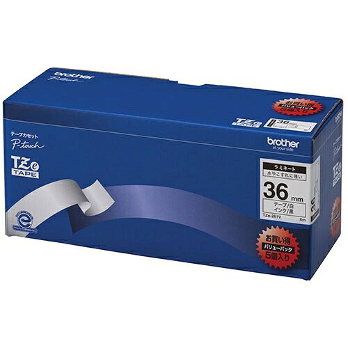 ブラザー 文字テープ TZe-261V白に黒文字 36mm 5個 4977766702027