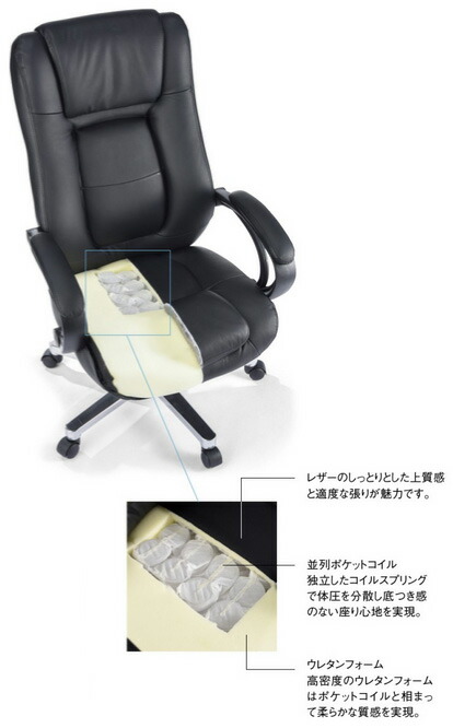 【 法人格押さえる 国内生み出すこと 】  冷コー エグゼクティブチェア ご機嫌うしろ側 据えつける肘 肘付き添い人 RA-1855(L)BK １脚分 ◆革張り＋ビニールなめし革張り 黒いこと色 ◆軽銀脚  事務用回転させる腰掛け  専務取締役腰掛け