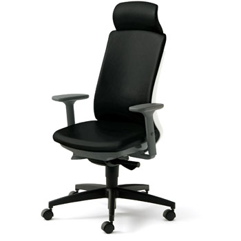 プラス ベネスチェア KD-BN512NL[BeneS] 選べるビニールレザー張り2色 バイカラーフレーム エクストラハイバック アジャスト肘付 樹脂脚 座面上下昇降 ロッキング強度自動調節 座面奥行スライド 三次元フィット形状 前傾シート 坐骨ポケット 選べるキャスタータイプ 受注生産