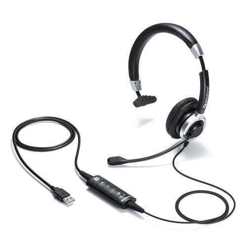 サンワサプライ　ノイズキャンセリングマイク付きUSBヘッドセット　MM-HSU14ANC　１台　◆デュアルマイク搭載　◆片耳タイプ　◆通話状態がわかるLED付き　◆手元スイッチ付き　◆WinOS macOS ChromeOS　※ソフトウェアのサポートは行っておりません！