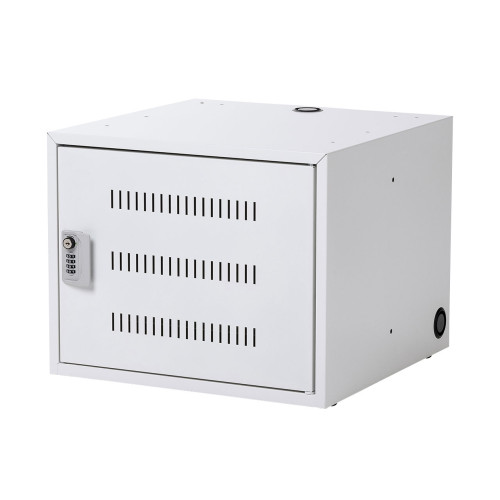 【 日本製 】 サンワサプライ　ノートパソコン収納キャビネット ( 5台収納 )　CAI-CAB106W　 １台　◆ダイヤル錠　◆アジャスター付き　 ◆W500×D500×H410mm　 ◆ホワイト 色　 ◆スタッキング可能　 スチール保管庫　◆ケーブル穴有り　 ◆ほぼ完成品　一部、お客様取付