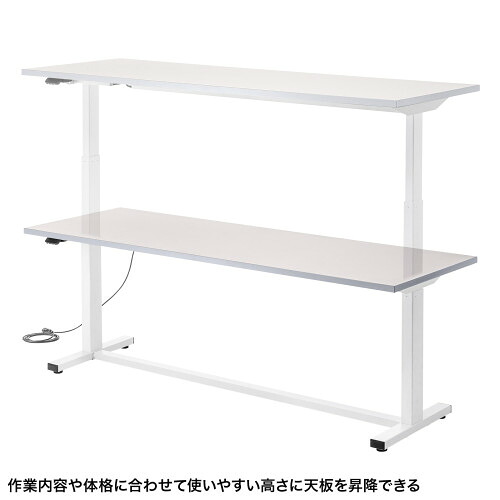 PSE適合品　サンワサプライ　電動上下昇降作業台　( 塩ビシート天板・ベージュ・W1800×D600×H634～1284mm )　ERD-WDKP18060BG　１台　◆アジャスター付　◆Bluetoothから昇降操作可能　◆天板表面は静電気の帯電防止、強い耐薬品性　◆低ホルムアルデヒド　◆お客様組立品