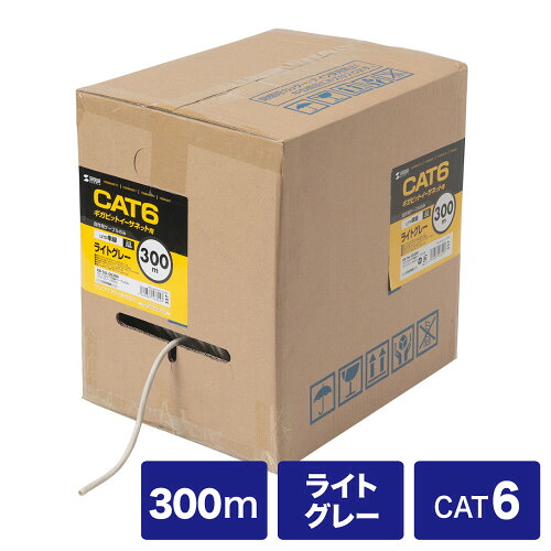 サンワサプライ　カテゴリ6UTP単線ケーブルのみ　300m ・ ライトグレー　KB-T6L-CB300N　１ケ　◆1000BASE-TX　◆1000BASE-T　◆100BASE-TX　◆10BASE-T　◆CAT6　◆単線　◆ケーブルのみ　◆RoHS 10　◆RoHS 6　 ※コネクタは付属していません