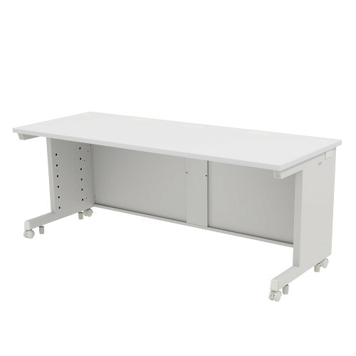 【 日本製 】 サンワサプライ　eデスク　ホワイト色　 ED-SK18070W 　１台　◆W1800&times;D700&times;H700 　◆キャスター付　◆アジャスター付　◆コードカバー付　◆ケーブル口、横配線口付　◆セキュリティワイヤー取付可能　◆簡単組立設計　組立目安時間 約５分　◆有料組立可能｜オフィス主任