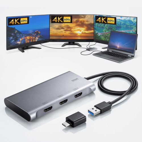 サンワサプライ USB-HDMI見せびらかすアダプター  ( 4K×3画面最終生産物 ) USB-CVU3固定ディスク8 １ケ ◆USB 5Gbps ◆Windows ◆macOS ◆4K60サイクル ◆2階建てバス力強さ相応う