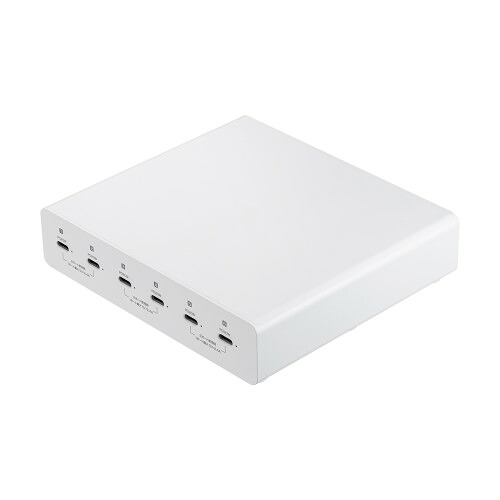 サンワサプライ　USB PD対応AC充電器　( 6ポート・合計72W )　ACA-PD98　１台　◆Type-C×6　◆PD最大20W　◆1ポート最大20W　◆合計72W　◆使用するコンセントは1つだけ　◆電源内蔵型　◆状況確認LED付　◆一括電源スイッチ付き　◆安全性に優れた設計　◆底面にゴム足付