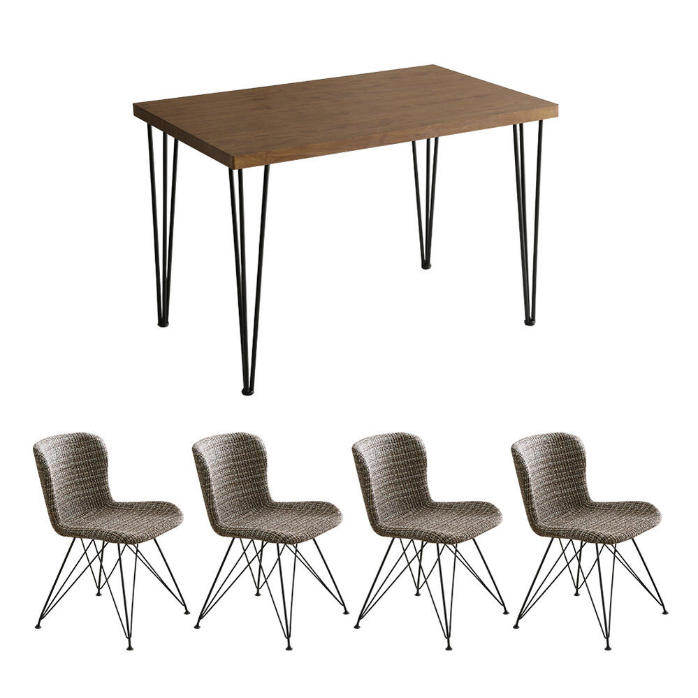 【 ５点セット 】 ダイニングセット ５点セット　ファブリックダイニングチェア 4脚 と 110cm テーブル 　チェア ブラウン色　１セット　◆テーブル天板は、水や汚れに強いPVCを使用　◆触感にこだわった木目を側面まで施し、無垢材のような重厚感　◆お客様組立商品｜オフィス主任 52,008円