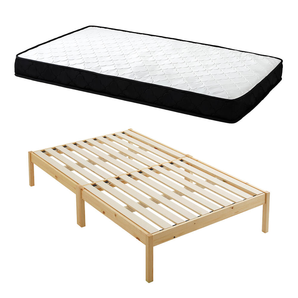 【 ２分で完成！　ネジや工具不要 】 組立簡単ベッド ハイタイプ ポケットコイルマットレスセット　( セミシングル )　１台　◆ベッド下　26.5cm　すのこ下を収納として活用可能　◆ポケットコイル　マットレス　負担のない体圧分散性と耐久性を実現　◆お客様組立商品｜オフィス主任