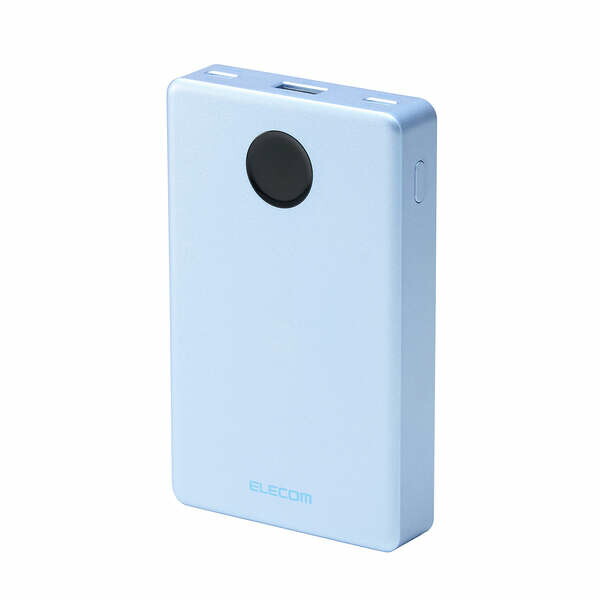 【 PSE適合品 】 エレコム　モバイルバッテリー　リチウムイオン 半固体Li電池　充電式　ブルー色　 DE-C86-10000BU　◆大容量　◆10000mAh　◆35W　◆残量表示　◆USB Type-C(TM)ポート×2　◆発火しにくいゲル状電解質　◆送り付け