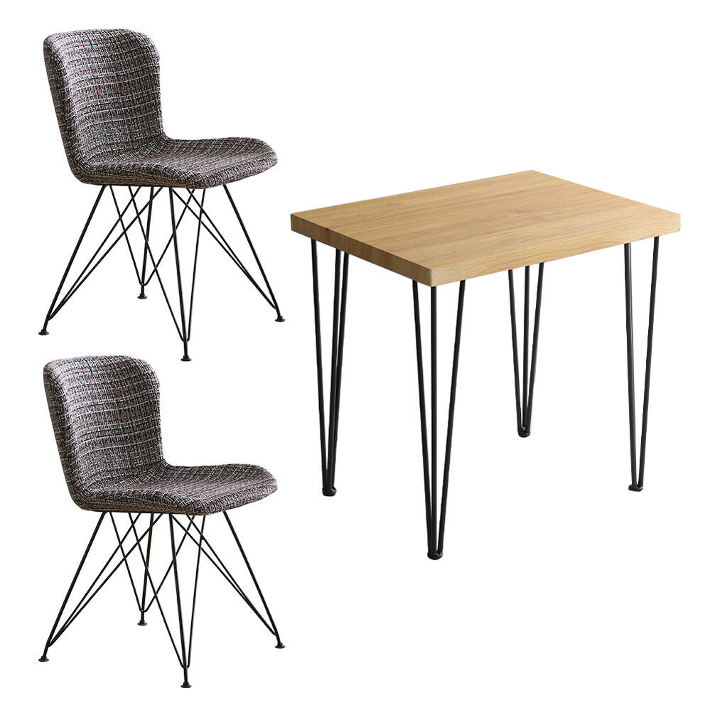 【 3点セット 】 ダイニングセット 3点セット ファブリックダイニングチェア ピンク色 2脚 + 75cm テーブル シャビ—オーク色 ◆テーブル天板は、水や汚れに強いPVC ◆触感にこだわった木目を側面まで施し、無垢材のような重厚感 ◆お客様組立品|オフィス主任