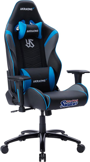 AKRACING(エーケーレーシング) ゲーミングチェア デスクチェア OVERTURE AKR-TOKYO/YAKULT/SWALLOWS-CHAIR ブルー色(PUレザー張り) ハイバック 可動肘付 リクライニング 座面昇降 PUキャスター 組立家具 オフィス,SOHO,テレワーク,eスポーツ向け|オフィス主任
