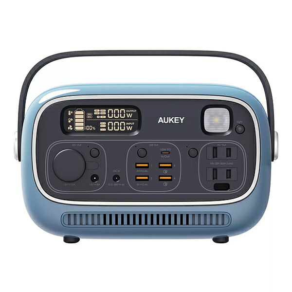 AUKEY オーキー ポータブル電源 Power Studio 300 ブルー 297Wh PS-RE03-BU 充電器キャンプ アウトドア 防災用品 非常用電源 ダブル充電 ソーラー充電対応 LEDライト付き