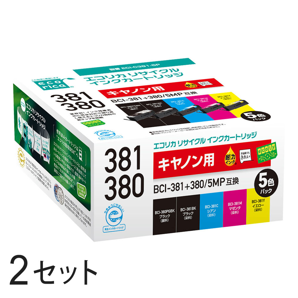 BCI-381+380/5MP リサイクルインクカートリッジ 5色パック×2箱 エコリカ ECI-C381-5P キヤノン対応 【沖縄・離島 お届け不可】