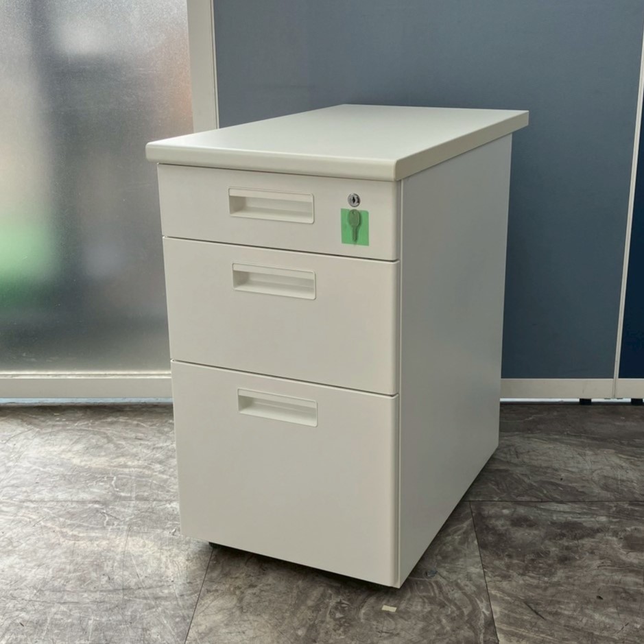 【中古】オフィス家具 SDS-3WH 3段ワゴン ホワイト 収納家具 サイドキャビネット オフィス家具 収納ボックス 引き出し W400 / D700 / H700|オフィス家具 アクティブキュー