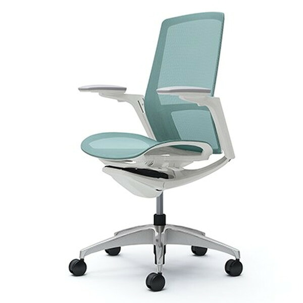【受注生産品】オカムラ オフィスチェア フィノラ ハイバック 可動肘 メッキ調パネル ホワイトボディ ポリッシュ脚 座メッシュ セージ C785BW F1E6[ テレワーク 在宅勤務 在宅ワーク リモートワーク 自宅勤務 在宅 SOHO ]｜かぐの窓口