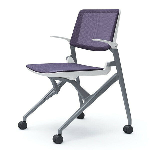 オカムラ ミーティングチェア Marca マルカ 背座メッシュ シルバーフレーム ホワイトシェル 肘付 パープル 81M2LG F1E0
