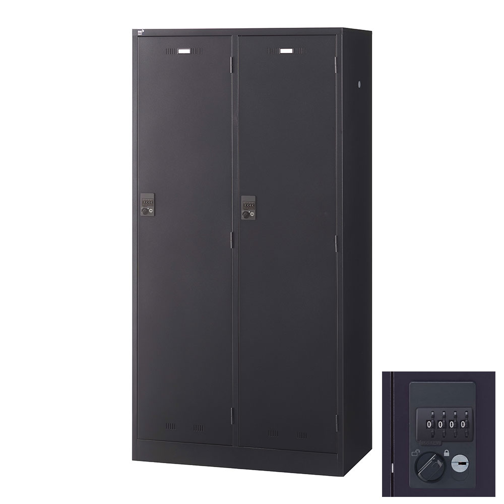 ロッカー 更衣室 スチール スチールロッカー SLDKロッカー ワイド 2人用 ダイヤル錠 ブラックサテン 黒 SLDK-2W-D3 生興